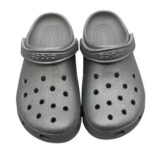 NEW Crocs Classic Glitter Clogs Unisex Mens 8US / Womens 10US Silver NWOB